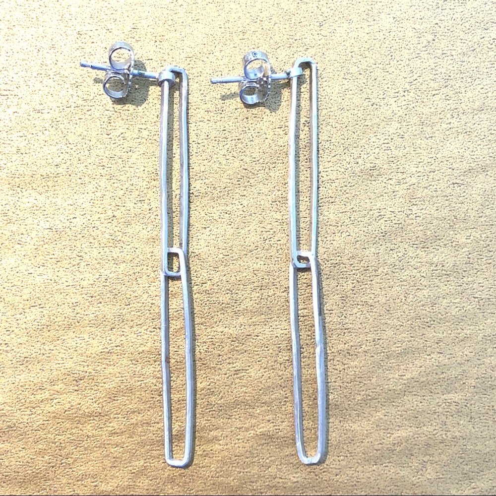 ABC carpet & home Sterling Silver Drop Dangle Elongated Rectangle Link Earrings